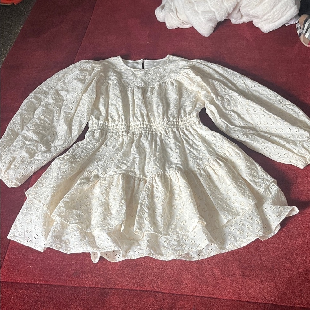 Just Me Ivory Eyelet Mini Dress Balloon Sleeves - Picture 2 of 11
